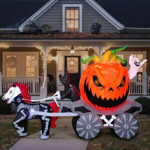 JoieDomi 8ft Halloween Carriage Inflatable Grim Reaper Pumpkin NIB